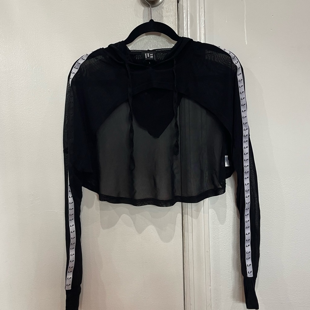 LF super cropped black mesh hoodie - size small